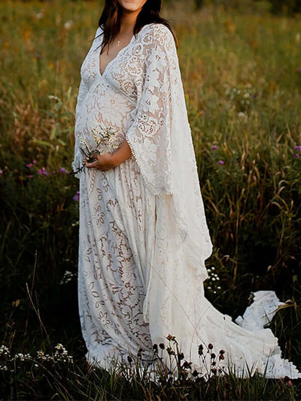 White Lace Boho maternity dress